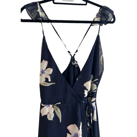 Lulus -All Mine Navy Blue Floral Print High-Low Wrap Dress size L party spring - Picture 4 of 10